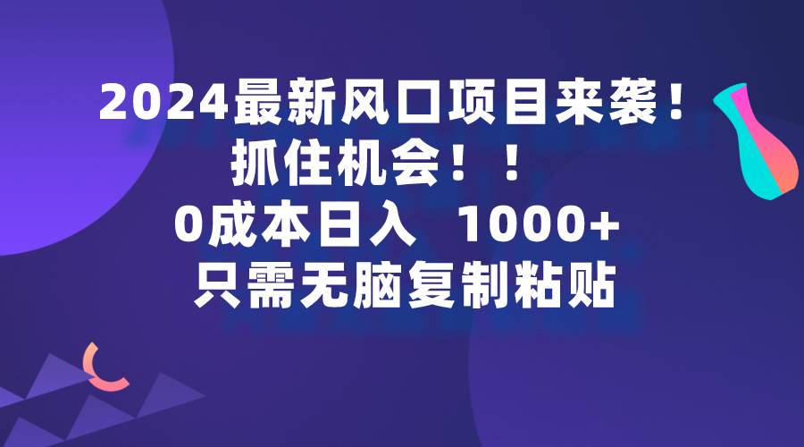 2024最新风口项目来袭，抓住机会，0成本一部手机日入1000+，只需无脑复…-舒阳传媒网