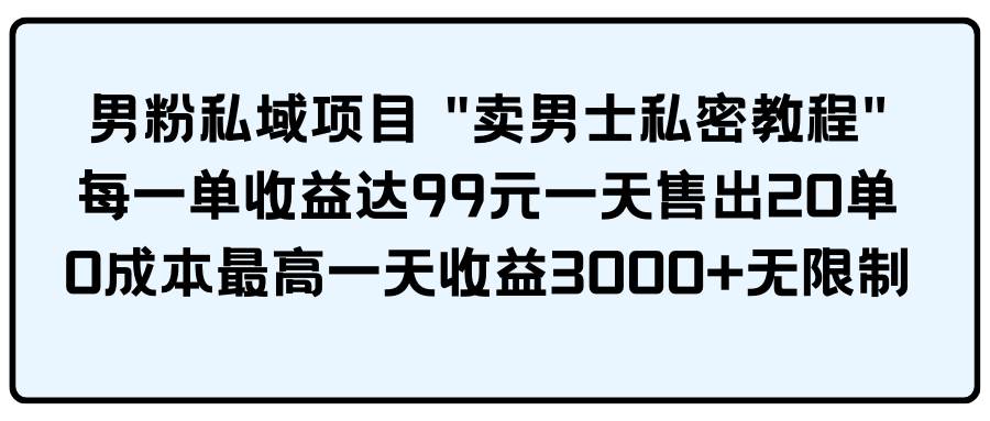 男粉私域项目 卖男士私密教程 每一单收益达99元一天售出20单-舒阳传媒网