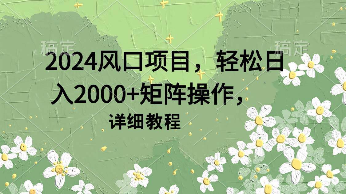 2024风口项目，轻松日入2000+矩阵操作，详细教程-舒阳传媒网