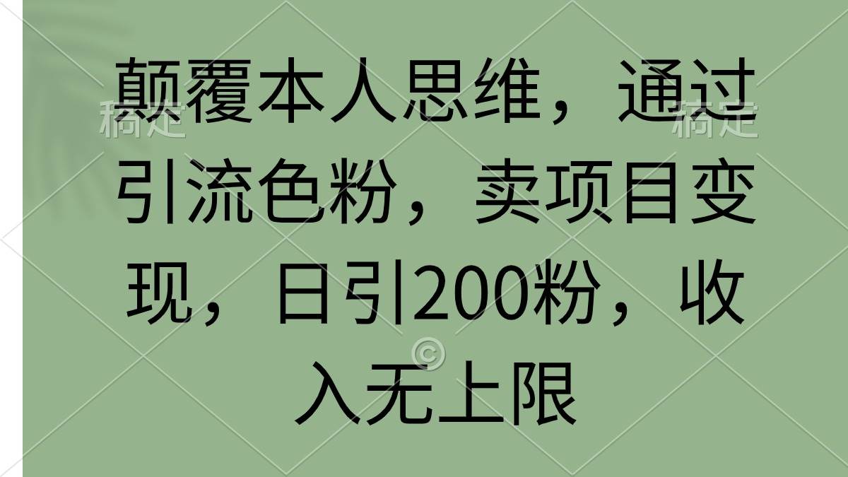 颠覆本人思维，通过引流色粉，卖项目变现，日引200粉，收入无上限-舒阳传媒网