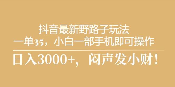 抖音最新野路子玩法，一单35，小白一部手机即可操作，，日入3000+，闷…-舒阳传媒网