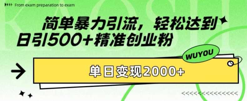 简单暴力引流轻松达到日引500+精准创业粉，单日变现2k【揭秘】-舒阳传媒网