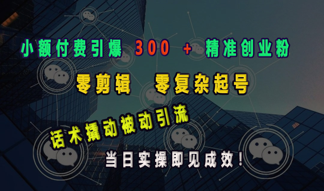 小额付费引爆 300 + 精准创业粉，零剪辑、零复杂起号，话术撬动被动引流，当日实操即见成效！-舒阳传媒网