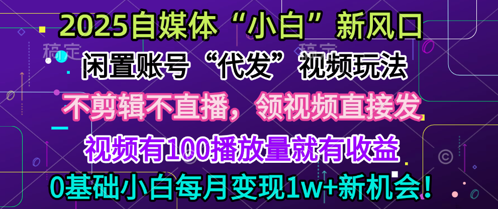 2025每月躺赚5w+新机会，闲置视频账号一键代发玩法，0粉不实名不剪辑，领了视频直接发，0基础小白也能日入300+-舒阳传媒网