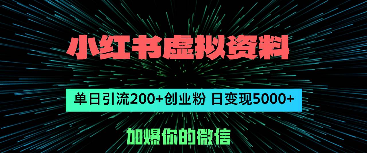 小红书虚拟资料日引流200+创业粉，单日变现5000+-舒阳传媒网